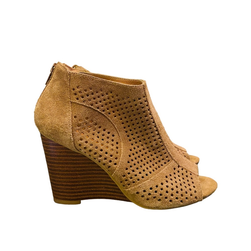 MODA SPANA Taupe Perforated Wedge Peep Toe Booties